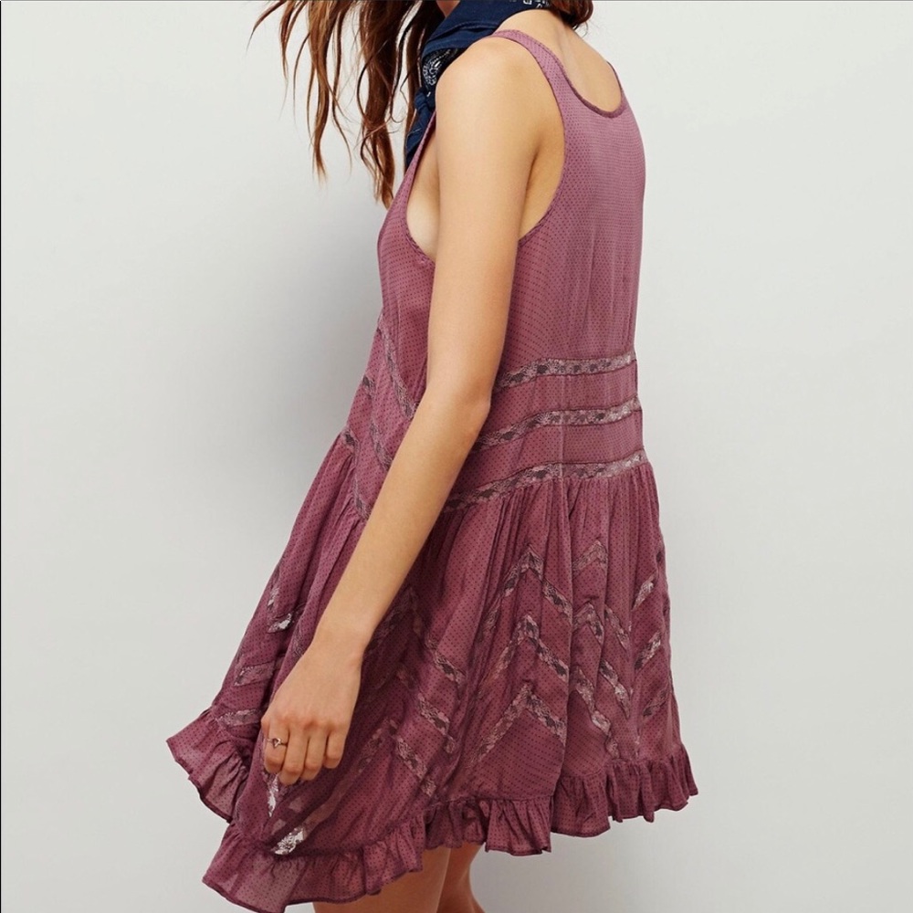 Free People Voile & Lace Trapeze Fawn with Black Polka Dot slip dress